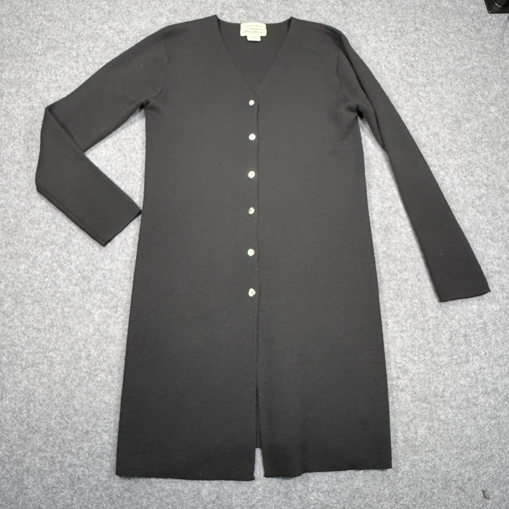 Eddie Bauer Black Italian Merino Wool Longline Cardigan V-Neck Sweater Small